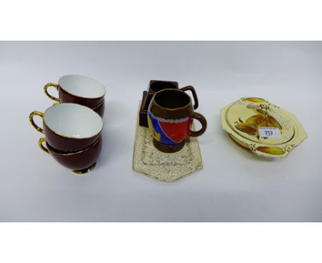 A mixed lot to include a Sutherland bone china teaset, two Cadbury's Chocolate advertising mugs, etc (a lot) 
