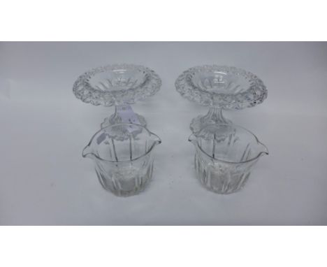 Two Georgian glass finger pails and a pair of cut glass sweetmeat comports on pedestal stand (4) 