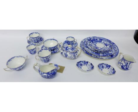 Royal Crown Derby blue and white porcelain dinner service and teaset to include 6 plates, 6 side plates, 6 cake plates, 6 sau