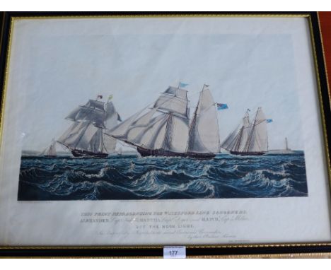 19th Century coloured print of The Waterford Line Schooners60 x 45cm