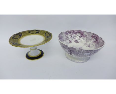 Doric China Staffordshire pedestal bowl and a Solian  Ware blue and white comport (2) 