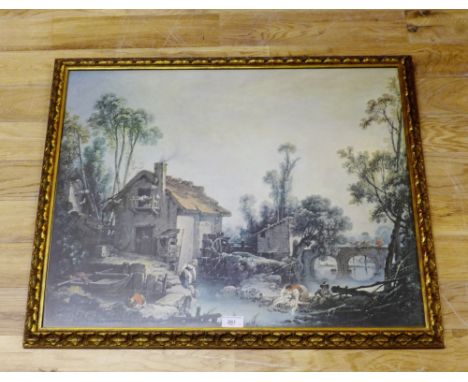 A gilt framed print and a bevel edged wall mirror (2) 