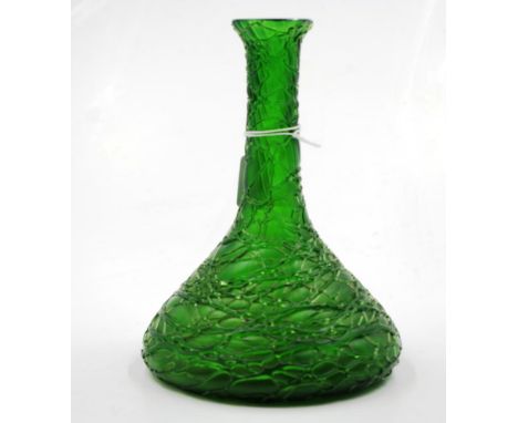 Early Loetz  green glass carafe embossed decoration, (height 19cm approx).