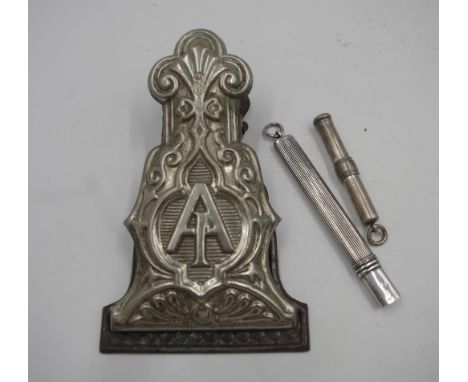 Three various vintage desk implements comprising 2 various silver pencils (as inspected), and a vintage metal letter clip