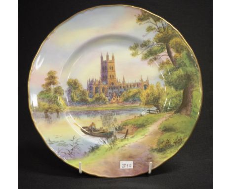 Royal Worcester Gloucester Cathedral signed plate cabinet plate with hand painted image of Gloucester Cathedral, signed by  S