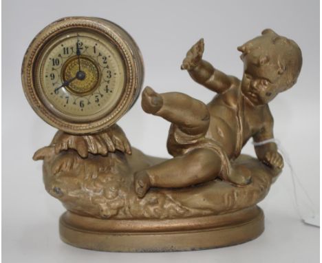 Antique spelter figural bedroom clock width 16cm approx