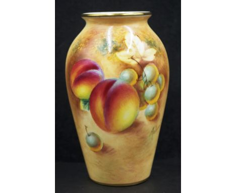 Royal Worcester painted fruit signed vase hand painted fruit decoration, signed by ROBERTS, marked to base and # G461, (heigh