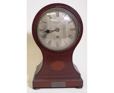 Fairfax and Roberts mantle clock with inlaid case, presentation plaque dated 7th September 1923, height approx 31cm, key incl