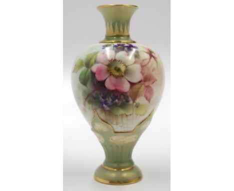 Small Royal Worcester handpainted posy vase signed Cole, with blooming floral sprays, and gilt highlights. Circa 1906. height