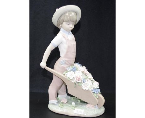 Lladro "Wheelbarrow With Flowers" figurine 24cm high approx