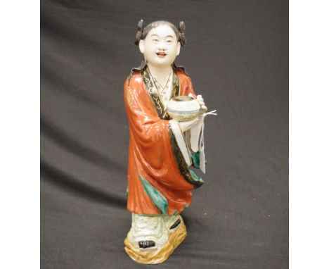 Chinese ceramic figure of standing woman hand painted standing figure of a woman in traditional robe, marked to base, (height