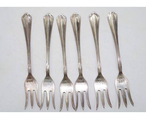 Set six George V sterling silver oyster forks Birmingham 1912, maker Charles Wilkes, (length 10cm approx, each; weight 54gram