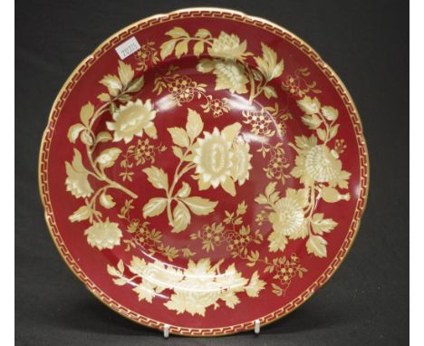 Good Wedgwood 'Ruby Tonquin' display plate W2488, gilt decorated blossoms on burgundy ground, marked to base, (diameter 28cm 