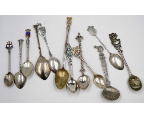 Collection vintage souvenir teaspoons a total of 12 various souvenir teaspoons, each with decorative finial representing (mai