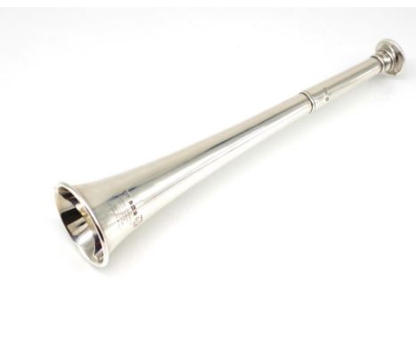 George V sterling silver hunting horn "Swaine & Adeney, 165 Piccadilly, London. Proprietors of Kohler & Son" , marked London 
