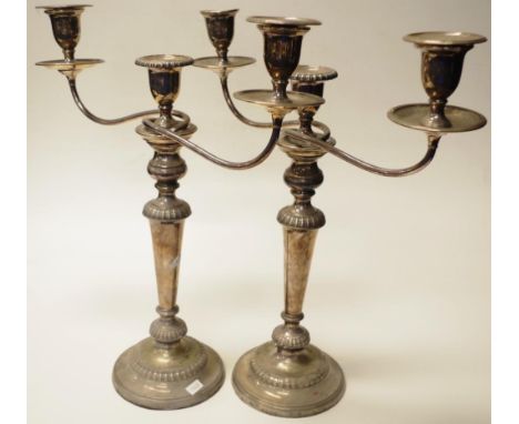 Pair of silver plated candelabra 43cm high approx