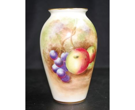 Royal Worcester hand painted fruit signed vase signed DELANEY, (height 11cm approx).