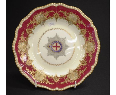 Royal Worcester 'Brigade of Guards' commemorative plate, from a service commissioned by the Brigade of Guards for presentatio