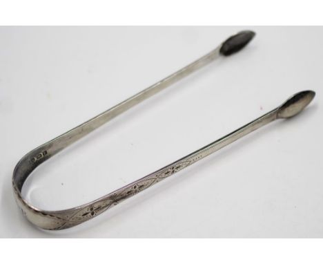 George III Sterling silver sugar tongs bright cut, maker G.W circa 1801