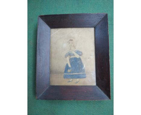 An 18th Century portrait of child in blue dress. 17cm x 13cm