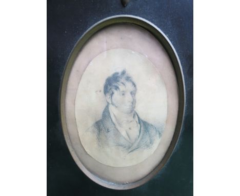 A framed oval pencil portrait of gentleman, 11 x 8cm