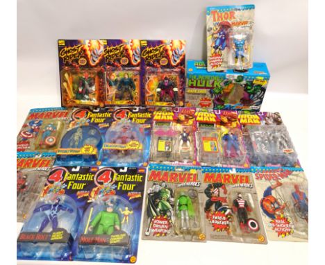 Quantity of Toy Biz Marvel Comics Action Figures Includes The Incredible Hulk, Ghost Rider, Iron Man with others. Good to Goo
