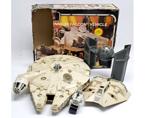 Star Wars Vintage Vehicles loose and incompleteMillennium Falcon has training ball and arm, one ramp strut, smuggler hatch. A