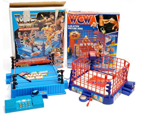 Hasbro &amp; Galoob wrestling rings, to include Hasbro WWF wrestling ring with Sound Effects keyboard &amp; Galoob WCW Slam-A