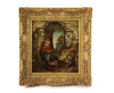 P R Richards THE VEGETABLE SELLER Signed l.r. and dated 1858 Oil on board 28 x 25cm The Betty and Barry Power Collection