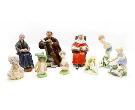 A collection of porcelain figures, to include Royal Doulton 'The Judge' HN2443, 'The Professor' HN 2281 and 'The Cup of Tea' 