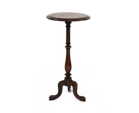 A Victorian rosewood, satinwood and walnut marquetry topped lamp table , on a tripod base, 34cm diameter, 87cm high Provenanc