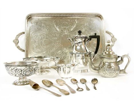 A quantity of silver and plated items , to include 17th Century style footed bowl decorated in relief with scrolling foliage,