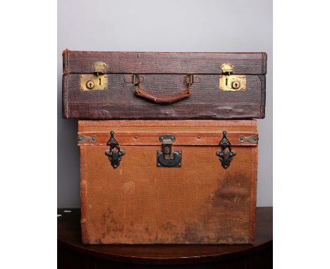  A small canvas and leather trunk and suitcase (2)