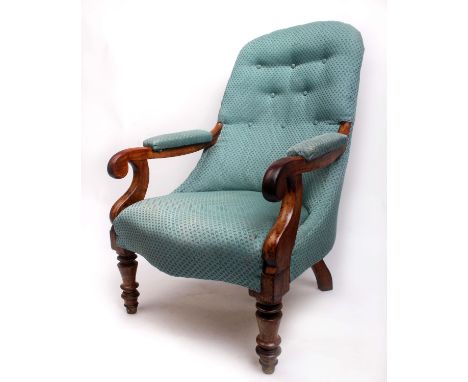 A Victorian button back rose wood  armchair on turned legs 100cm(h)