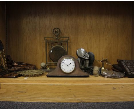 A mixed lot of collectables to include a brass table gong topped by a cast image of Robert Burns, a brass model of a Spitfire