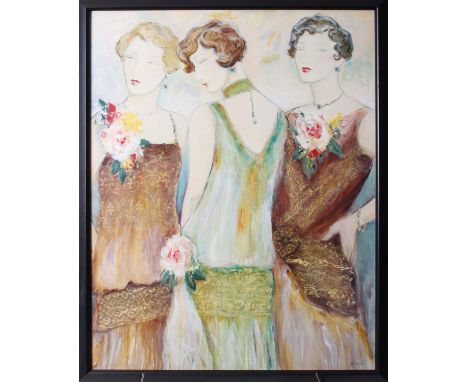 A late 20th Century half tone lithograph print of 1920s women within a modern frame. 87 x 66 cm and an early 20th Century mil