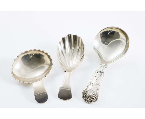 A GEORGE III CADDY SPOON with a frilly edge to the bowl, by George Smith & Thomas Hayter, London 1799, a Fiddle spoon with fl