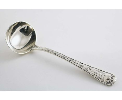 AN EARLY VICTORIAN ELIZABETHAN PATTERN SAUCE LADLE by William Eaton, London 1845;  7.5"  (19 cms) long;  3.2 oz