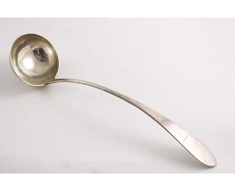 A LATE 18TH / EARLY 19TH CENTURY SOUP LADLE with a "pointed" end, crested, maker's mark "F.C.W" struck twice, unascribed, 179