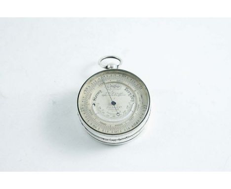A VICTORIAN POCKET BAROMETER & THERMOMETER with silvered dial inscribed C.W. Dixey, Optician to the Queen, New Bond Street, L