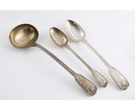 A VICTORIAN FIDDLE, THREAD & SHELL PATTERN BASTING SPOON (with Diamond Shell heel) by John James Whiting, London 1850, anothe