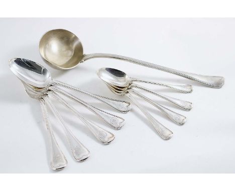 REGIMENTAL INTEREST:- A Victorian part-set of Hanoverian Military Thread pattern flatware including:- Five table spoons, four