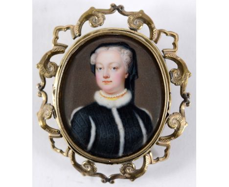 CIRCLE OF CHRISTIAN FRIEDRICH ZINCKE Portrait of a lady in mourning, wearing pearl necklace & black coat with ermine trimming
