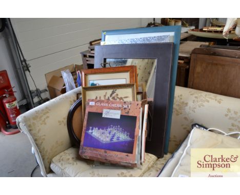 A large quantity of various pictures and prints to include a glass chess set 