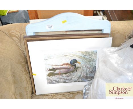 A pencil signed limited edition print "Patterns of Light", oil on board "House in the Bush", a wall mirror and notice board