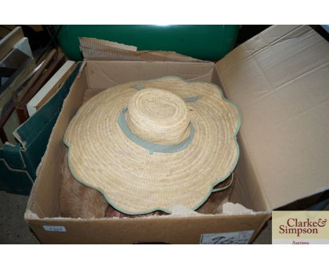 A box containing hat, faux fur coat etc.
