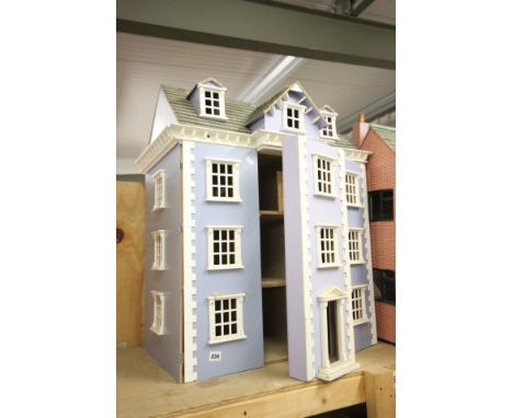 Large wooden double fronted light blue dolls house
