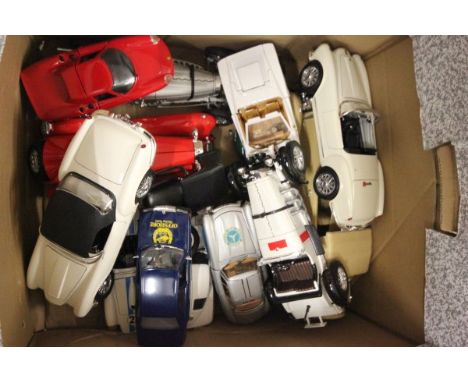 Quantity of die-cast model vehicles (unboxed) mainly Burago and Matchbox Lesney plus built plastic model kit vehicles and a b