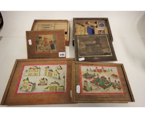Four Vintage Wooden Boxed Building Block Sets including a Church