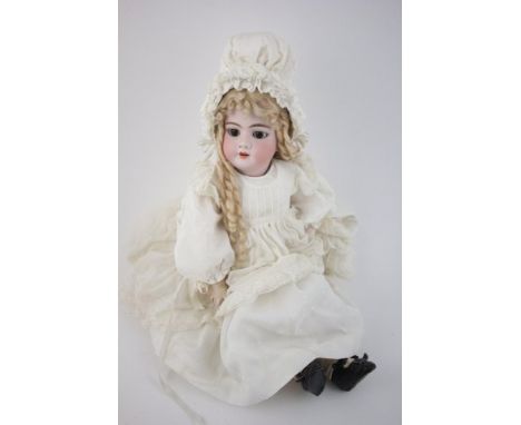 Heinrich Handwerck Early 20th century Bisque Headed German Doll, impressed mark to neck 11 1/2, 99, DEP, Hendwerck, 3 with sl